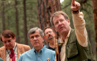 Dr Wally Covington talks with the U.S. Agriculture Secretery Mike Johanns during a tour of the Gus Pearson Natural Area